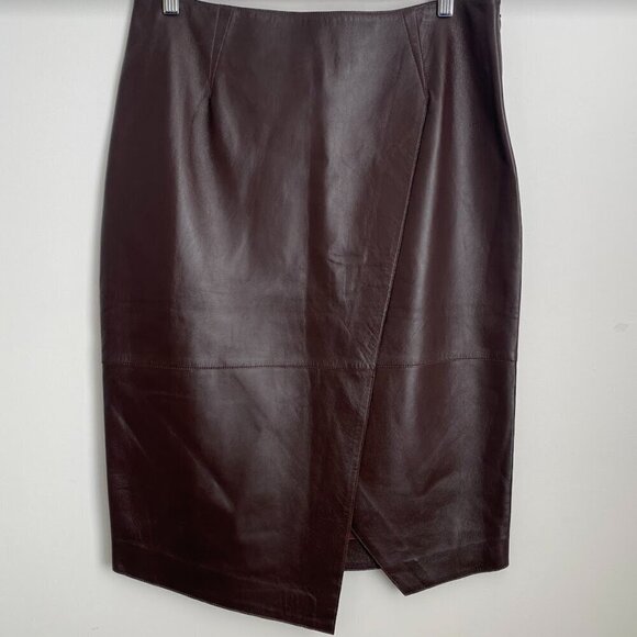 NWT GSTQ Leather Wrap Skirt Merlot Asymmetrical Size Large (L) - Picture 1 of 15